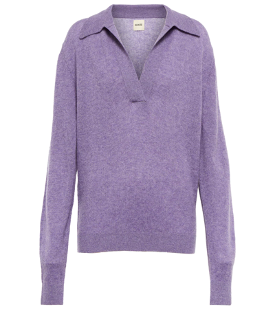 Shop Khaite Jo Cashmere-blend Polo Sweater In Amethyst