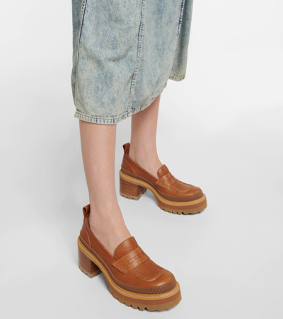 Shop See By Chloé Mahalia Leather Platform Loafers In Cuoio