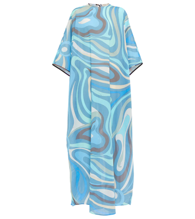 Shop Pucci Printed Cotton Kaftan Maxi Dress In Celeste