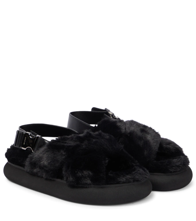 Shop Moncler Solarisse Faux Fur Sandals In Black