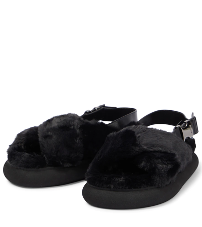 Shop Moncler Solarisse Faux Fur Sandals In Black