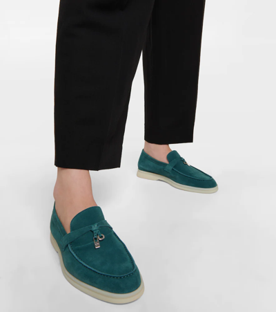 Shop Loro Piana Summer Charms Walk Suede Loafers In Fir Forest