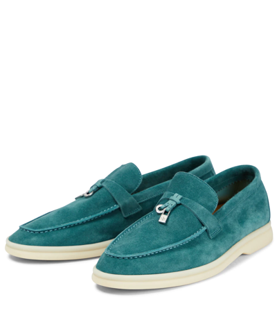 Shop Loro Piana Summer Charms Walk Suede Loafers In Fir Forest