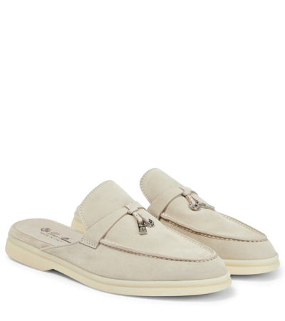 Shop Loro Piana Babouche Charms Walk Suede Slippers In Linen