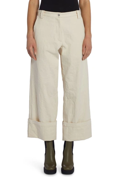 Shop Moncler Genius 2 Moncler 1952 Crop Cuff Wide Leg Cotton Pants In Tan