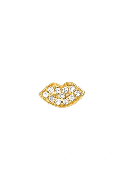 Shop Ef Collection Mini Diamond Smooch Single Stud Earring In 14k Yellow Gold