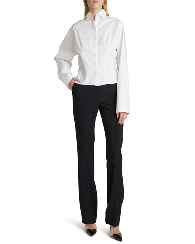 Shop Alaïa Corset Button-down Poplin Shirt In Blanc