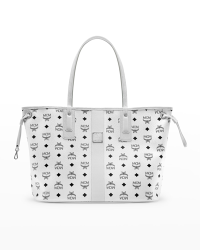 Shop Mcm Liz Reversible Medium Visetos Tote Bag In New White
