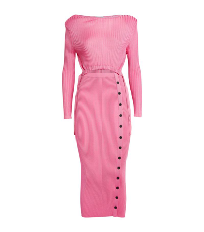 Shop Self-portrait Ribbed Midi Dress In Pink