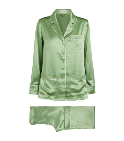 Shop Olivia Von Halle Silk Coco Pyjama Set In Green