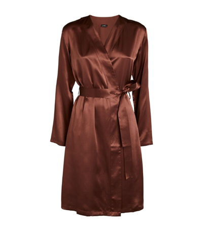 Shop La Perla Silk Short Robe In Brown