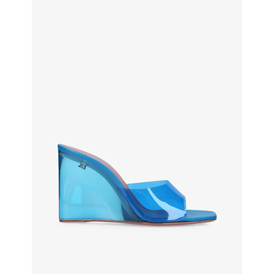 Shop Amina Muaddi Women's Blue Lupita Glass Square-toe Pvc Wedge Sandals