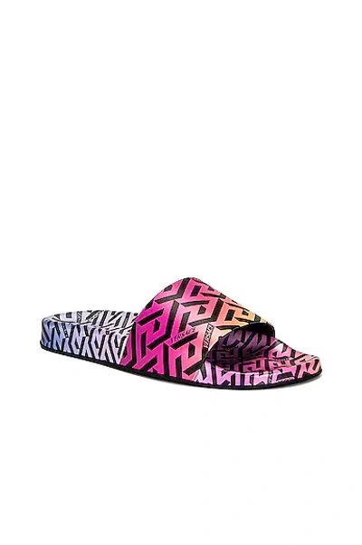 Shop Versace Printed Rubber Pool Slides In Multicolor