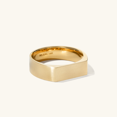 Shop Mejuri Slim Rectangular Signet Ring Brushed Gold In Yellow