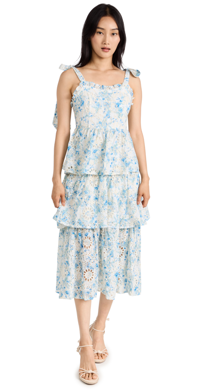 En Saison Claire Tiered Embroidered Eyelet Midi Dress In Blue | ModeSens