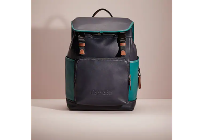 Shop Coach Restored League Flap Backpack In Colorblock In Black Copper/ocean Multi