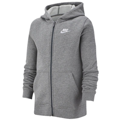 Shop Nike Boys  Nsw F/z Club Hoodie In Carbon Heather/smoke Grey/white