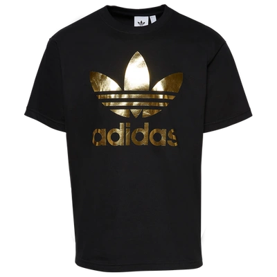 Adidas Originals Mens Metallic Trefoil T-shirt In Black/gold | ModeSens