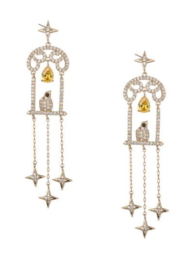 Shop Eye Candy La Women's Gianna Luxe Goldtone & Cubic Zirconia Bird Cage Drop Earrings In Brass