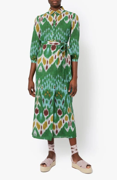 Shop Erdem Hermia Ikat Print Cotton & Linen Wrap Skirt In Green