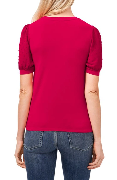 Cece Puff Sleeve Mixed Media Top In Fuchsia Glow