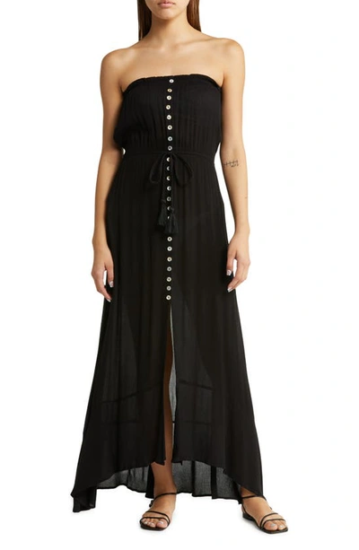 Shop Elan Strapless Maxi Cover-up Dress In Black