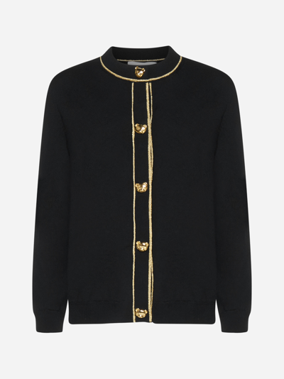 Shop Moschino Teddy-buttoning Wool Cardigan