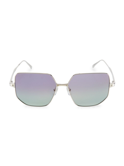 Shop Cartier Women's Santos De  58mm Geometric Sunglasses In Silver