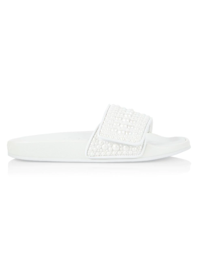 Shop Jimmy Choo Fitz Imitation Pearl Slide Sandals In White