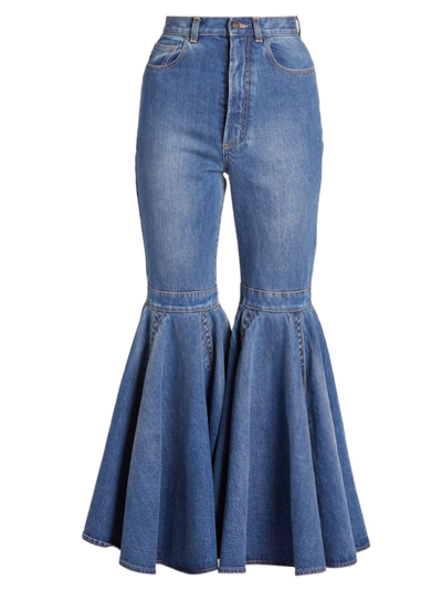 Shop Alaïa Women's Crinoline Cotton-blend Bell-bottom Jeans In Blue Jeans