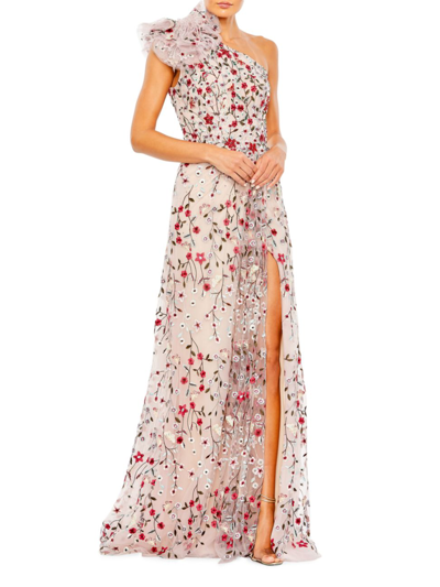 Shop Mac Duggal Women's Floral Embroidered One-shoulder Gown In Rose Multi