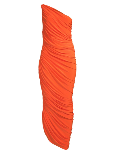 Shop Norma Kamali Diana One-shoulder Ruched Gown In Blood Orange