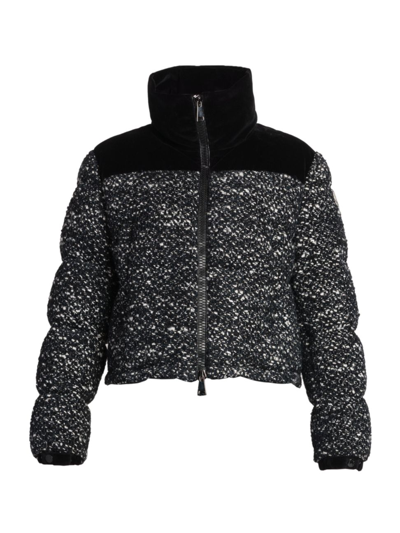 Shop Moncler Women's Girotte Velvet & Boucle Knit Puffer Jacket In Black White Tweed