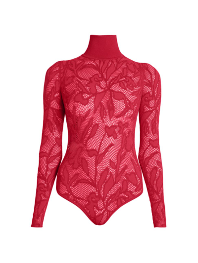 Shop Alaïa Women's Lace Turtleneck Bodysuit In Fuchsia