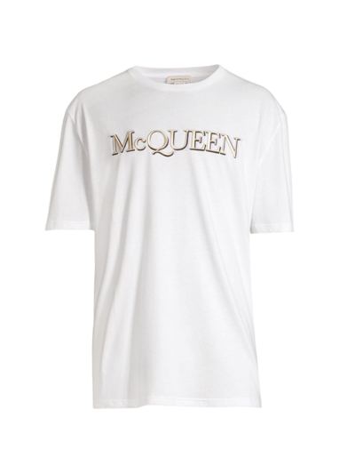 Shop Alexander Mcqueen Men's Logo Crewneck T-shirt In Natural