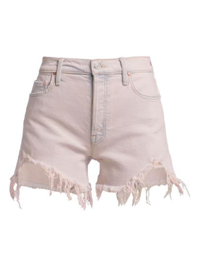 Shop Mother Women's The Tomcat High-rise Cotton-blend Denim Shorts In Dunked In Trouble
