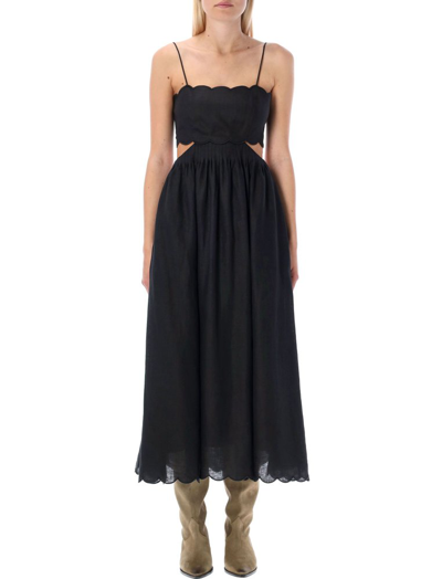 Shop Zimmermann Scallop Midi Dress In Black