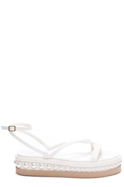 Shop Jimmy Choo Latte Vachetta Embellished Platform Sandals In White