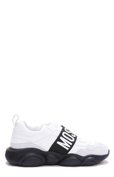 Shop Moschino Teddy Logo Band Sneakers In White