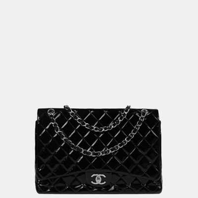 Pre-owned Chanel Black Patent Leather Jumbo Double Flap Shoulder Bag