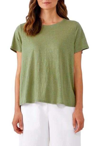 Shop Eileen Fisher Organic Linen Crewneck T-shirt In Leaf