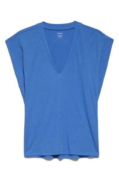 Shop Frame Le Mid Rise V-neck Tee In Provence Blue