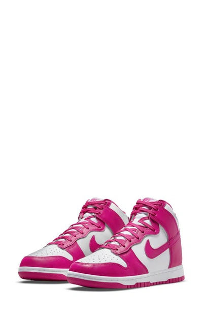 Shop Nike Dunk High Basketball Shoe In White/ Pink Prime