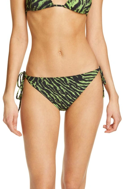 Shop Ganni Tiger Print Bikini Bottoms In Lime Tiger