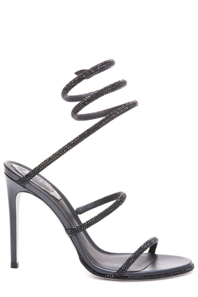 Shop René Caovilla Cleo Embellished Heeled Sandals In Black