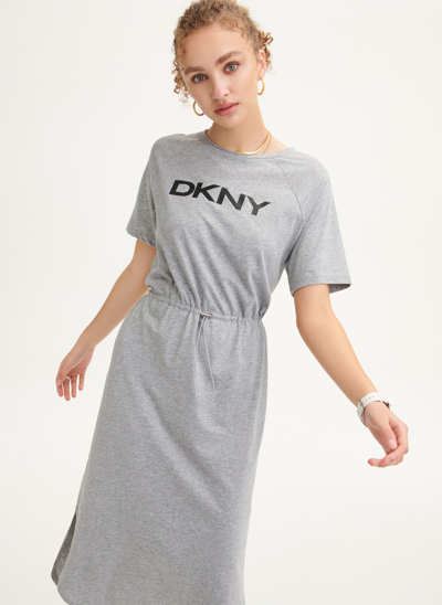 Shop Dkny Women's Logo Drawstring Waist Dress In Avenue Grey