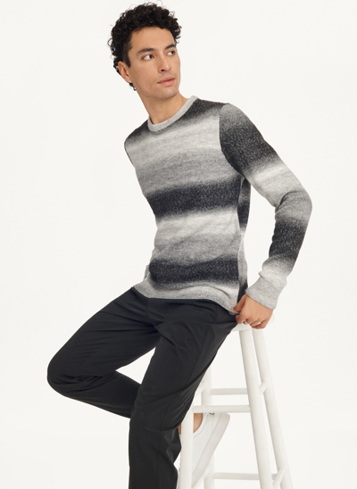 Shop Dkny Men's Long Sleeve Space Dye Yarn Crewneck Shirt In Black/white