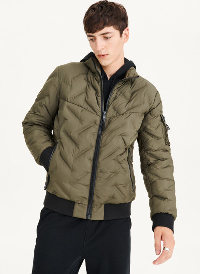 Shop Dkny Quilted Bomber Jacket In Olive