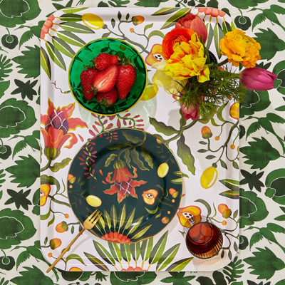 La Doublej Eden Floral-print Wooden Tray In Eden