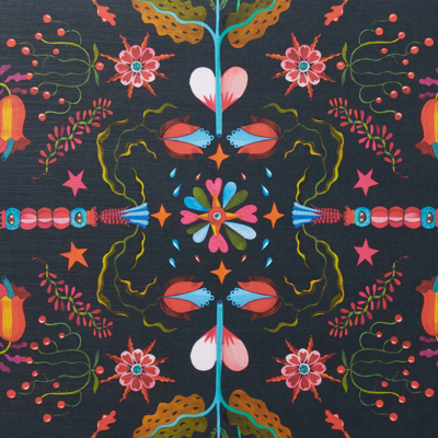 La Doublej Round Printed Tray In Turning Tulips